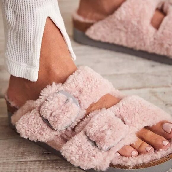 NIB Papillio by Birkenstock Womens Arizona Big Buckle Shearling Sandals Sz 6789 - Picture 1 of 6